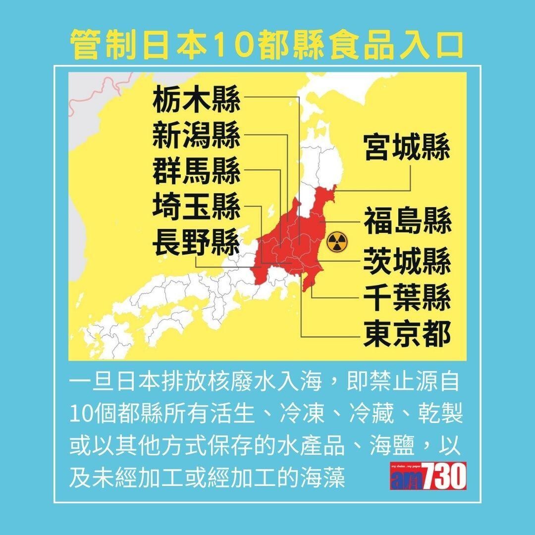 日本福島核污水 港府管制措施。(AM730製圖)